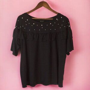 Hannah Black Blouse With Short Sleeves Size Large